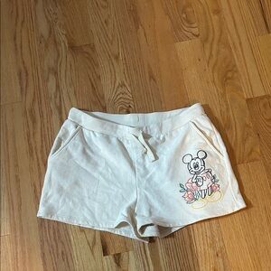 Disney Women's Cream Shorts with Mickey Mouse Floral Design